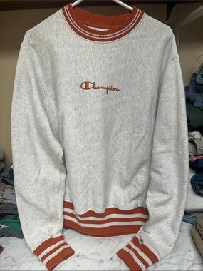 Urban Outfitters: Champion Heather Grey Crewneck Sweatshirt with Rust Trim